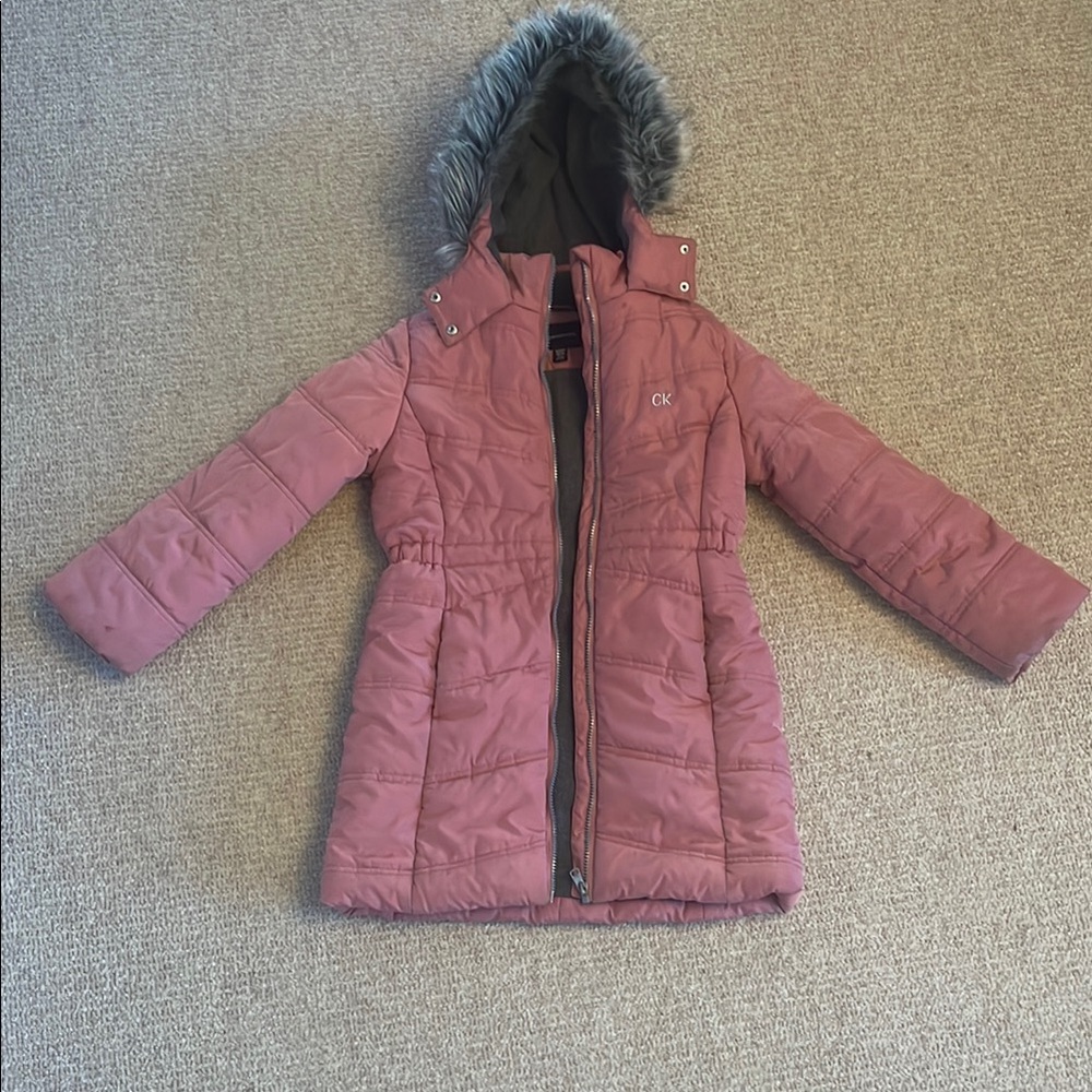 Calvin Klein Jeans Pink Puffer Jacket with Fur Hood